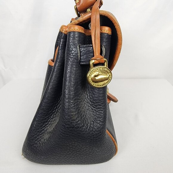 Vintage 90s Dooney & Bourke All-Weather Leather Essex Pebble Leather Brown Navy - Picture 4 of 16
